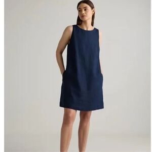 Quince 100% European Linen Tank Mini Dress Womens XL Navy Blue Pockets Boho